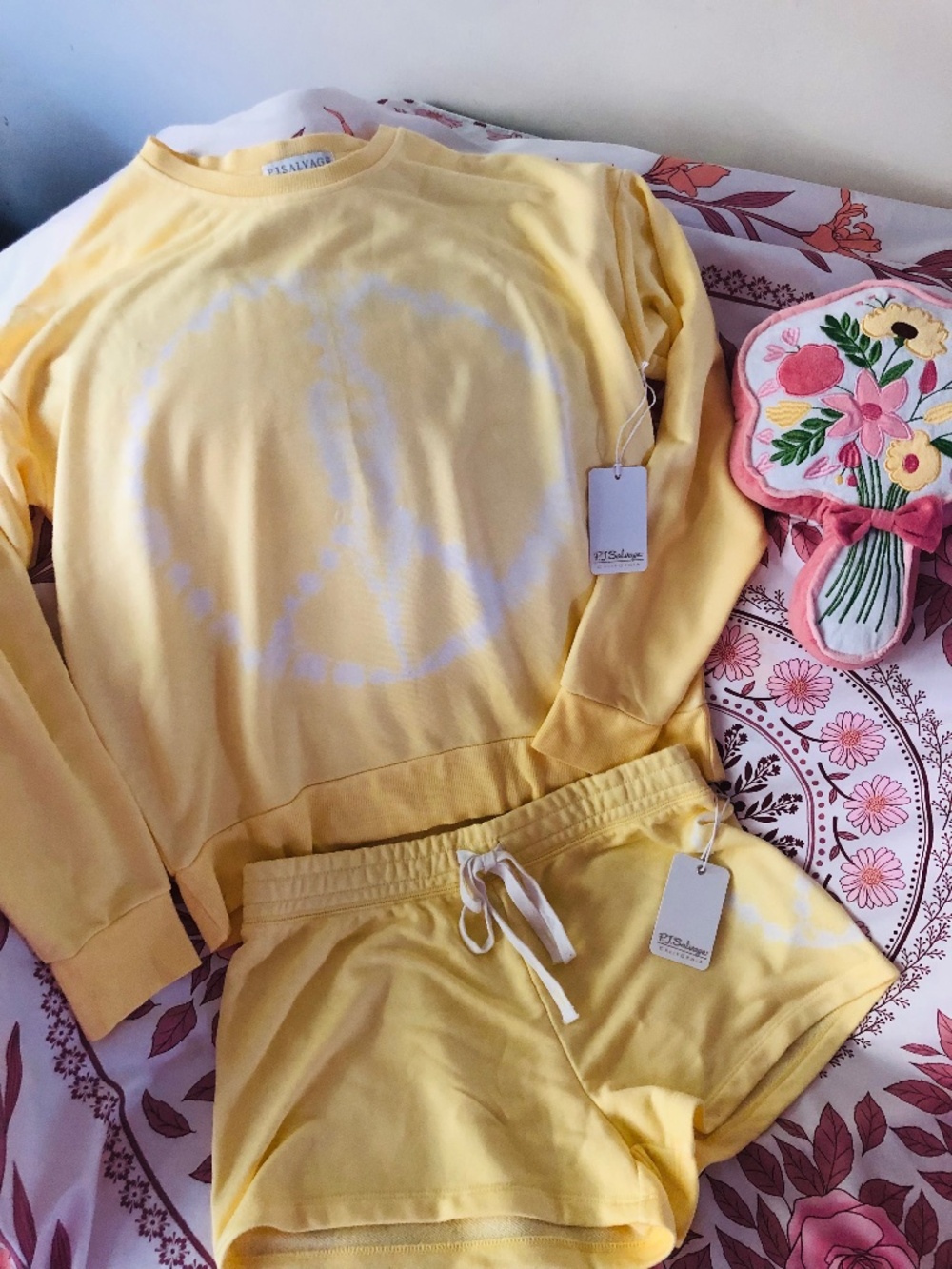 NWT PJ Salvage Matching Set in PEACE & Sunshine in Lemon Yellow